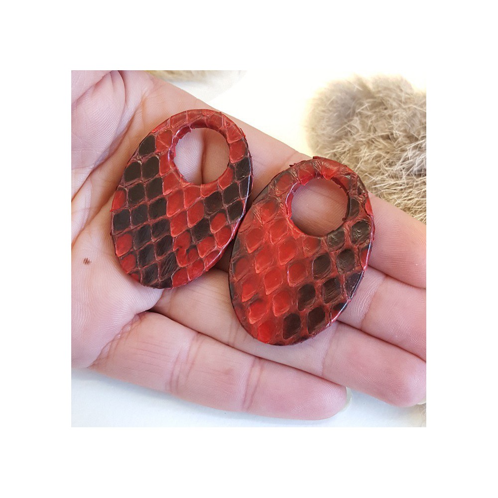 Creool hanger set met ovale hanger van donker rood Slangenleer