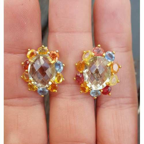 Zilveren oorbellen met Saffieren en groene Amethist