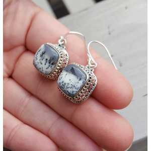 Silber Ohrringe mit quadratischen Dendriten Opal geschnitzt-Einstellung