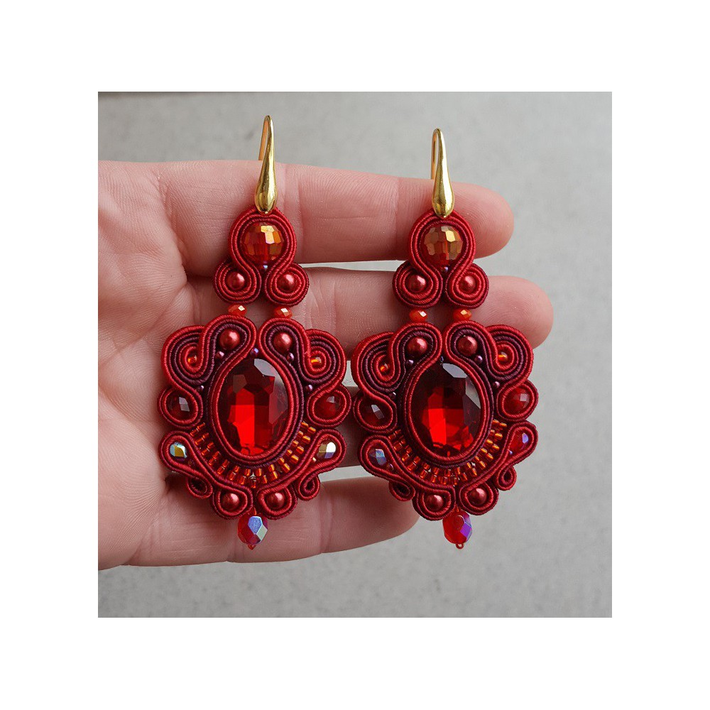 Earrings with red handmade pendant