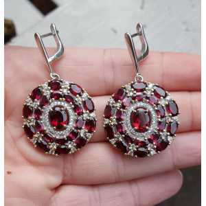 Silver earrings set solitaire pendant with diamond Garnet and Cz