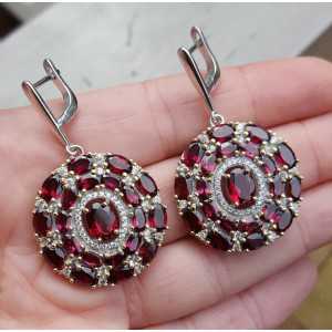 Silver earrings set solitaire pendant with diamond Garnet and Cz