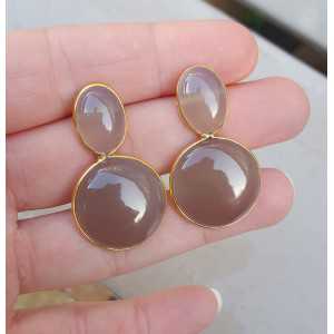 Gold plated earrings with oval and round gray Chalcedony