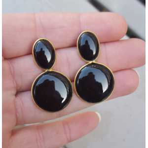 Gold plated earrings with oval and round black Onyx