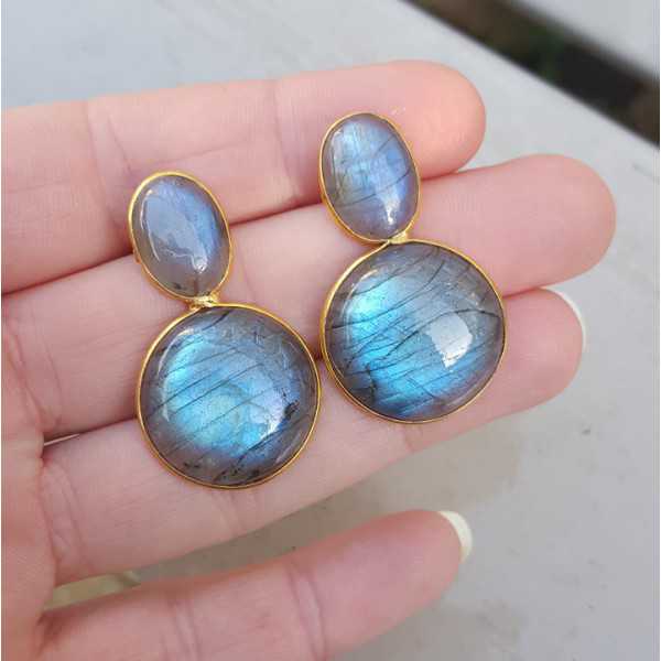 Gold plated earrings with oval and round Labradorite