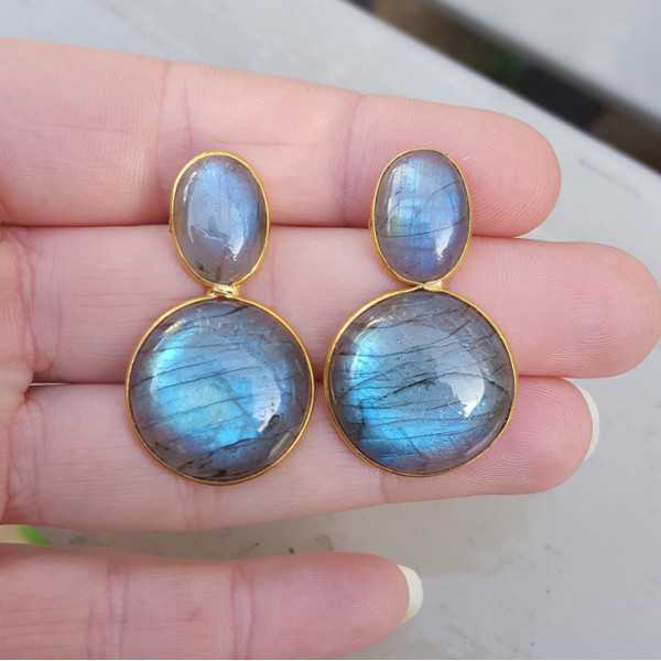 Gold plated earrings with oval and round Labradorite