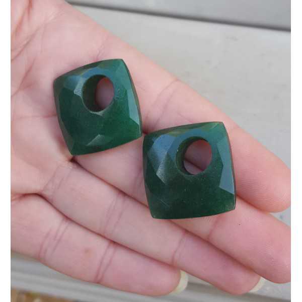 Creole earrings set with square Emerald