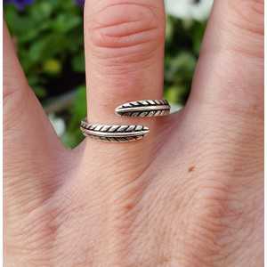 Silver ring feather adjustable 