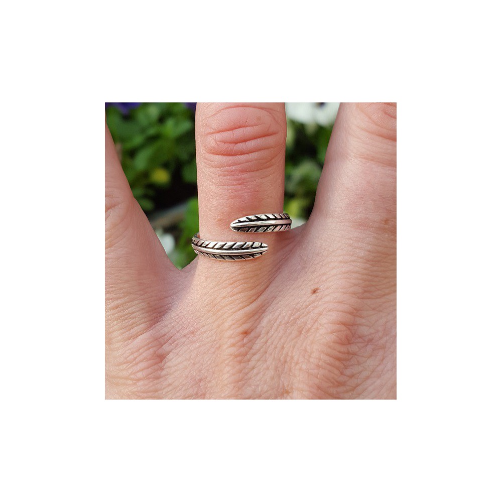 Silver ring feather adjustable 