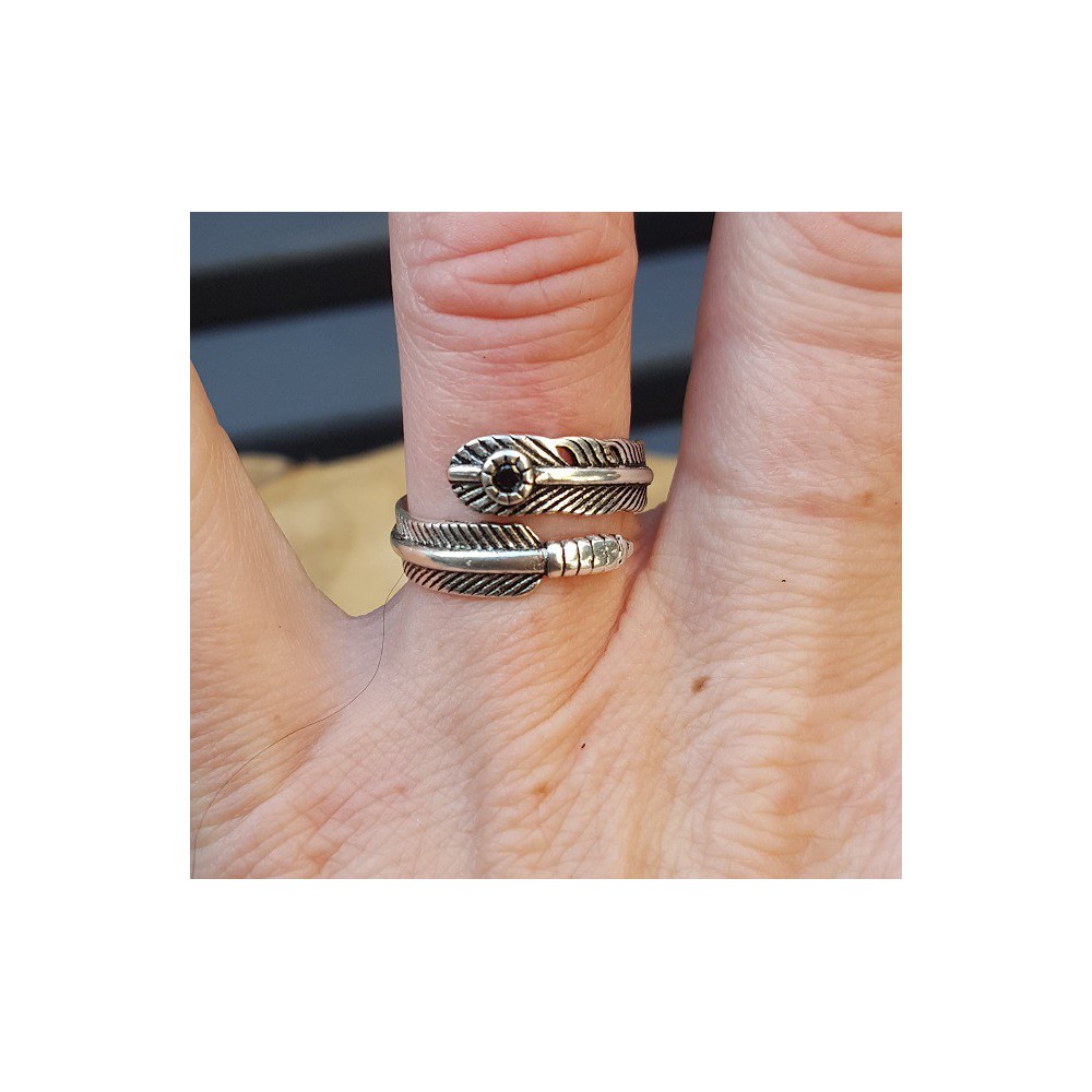 Silber Feder ring mit Stein verstellbar