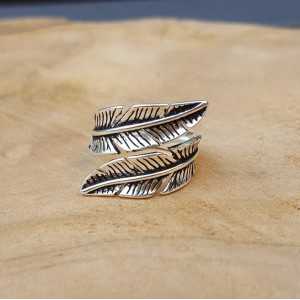 Silver feathers ring adjustable 01