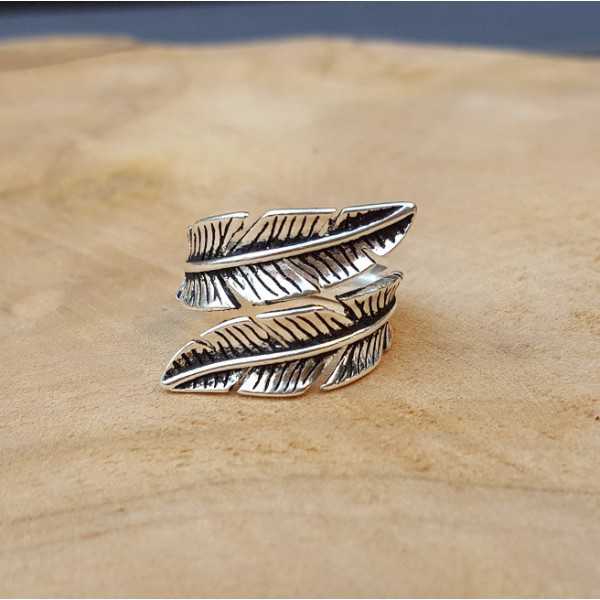 Silver feathers ring adjustable 01