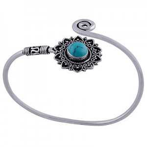 Silver bracelet / bangle with carved setting set with Turquoise