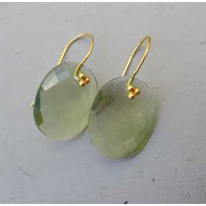 Gold plated earrings set with oval green Amethysts