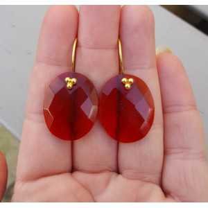 Vergoldete Silber-Ohrringe-set mit ovalen Granat und roten Quarz