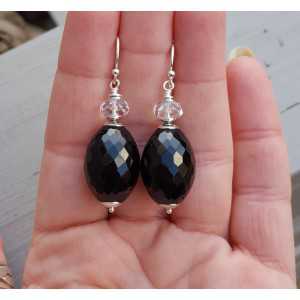 Earrings with black Onyx and white Topaz