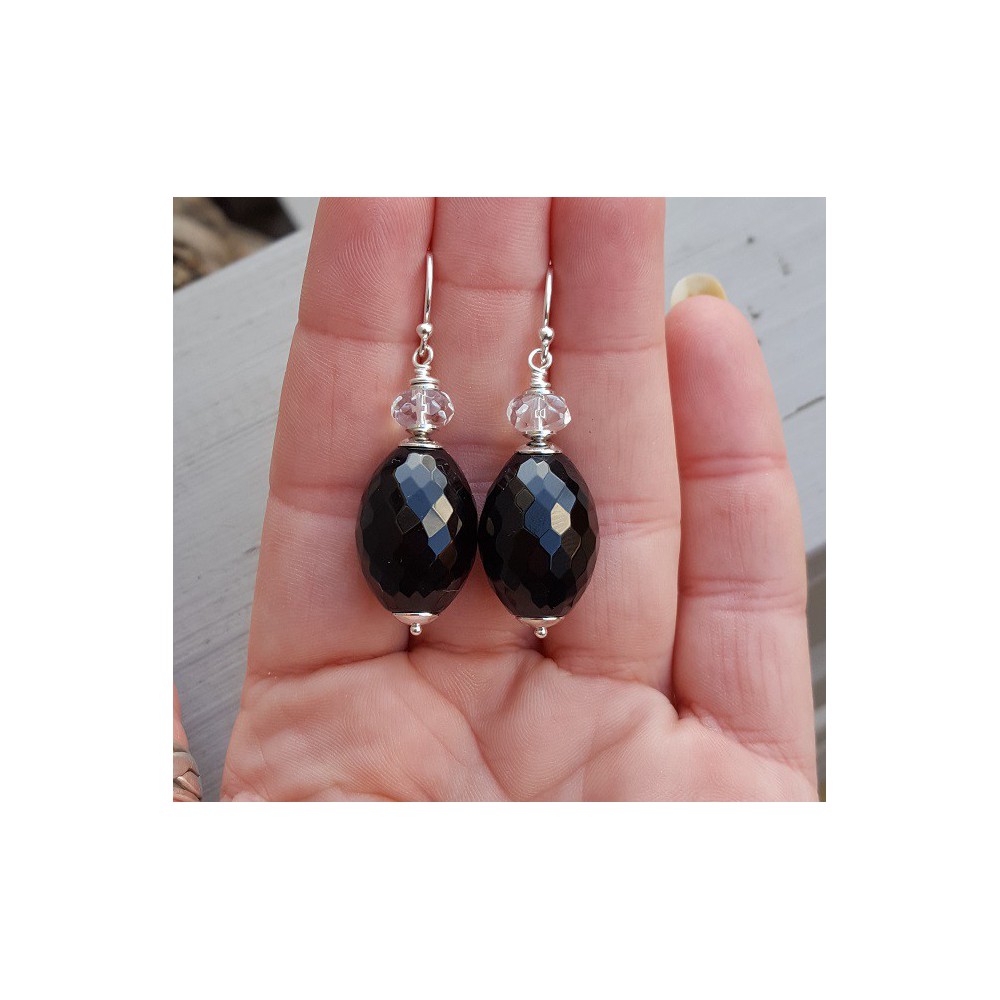 Earrings with black Onyx and white Topaz