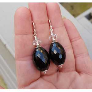 Earrings with black Onyx and white Topaz