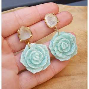 Gold plated earrings flower Amazonite and Agate Geode