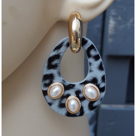 Goud vergulde creolen met oorhangers van Ecoleather en ornamenten