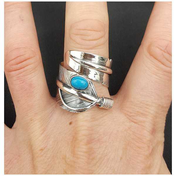 Silver feather ring with Turquoise adjustable