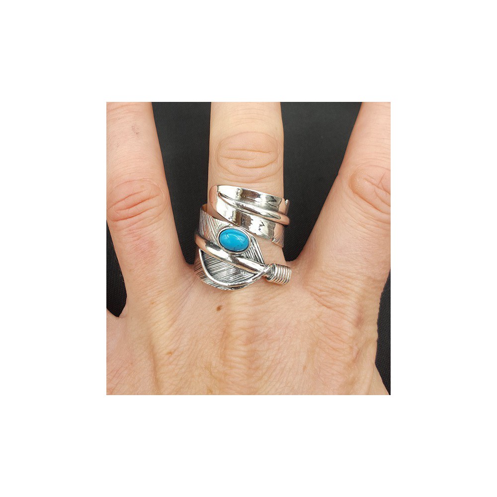 Silver feather ring with Turquoise adjustable