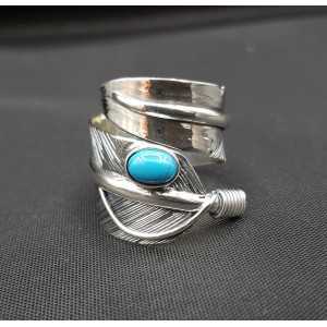 Silver feather ring with Turquoise adjustable