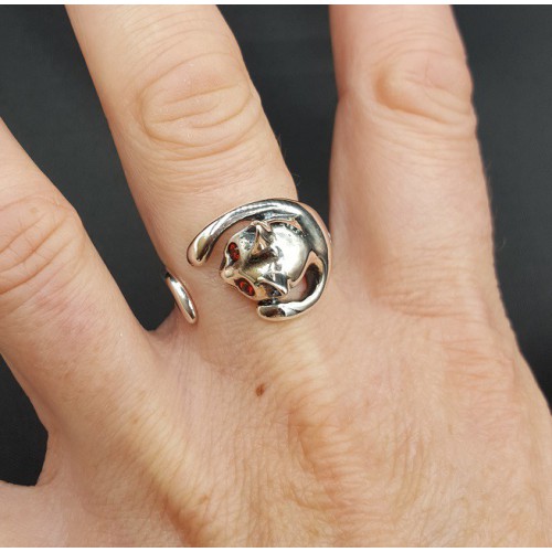 Zilveren ring kat verstelbaar