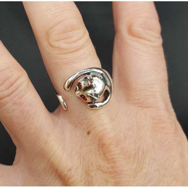 Zilveren ring kat verstelbaar