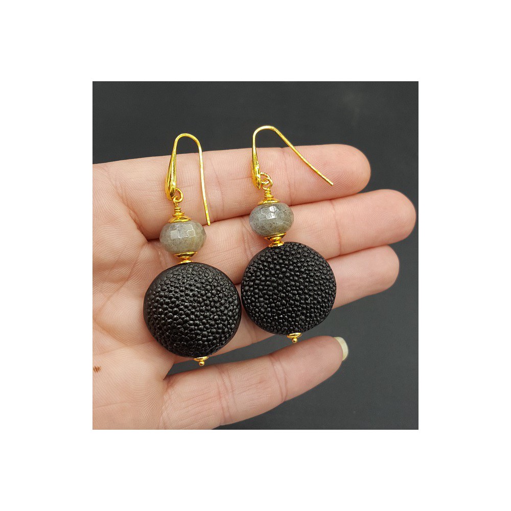 Earrings with Labradorite and black Roggenleer