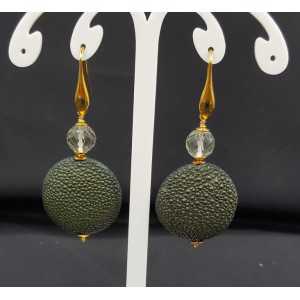 Earrings with green Amethyst and green Roggenleer