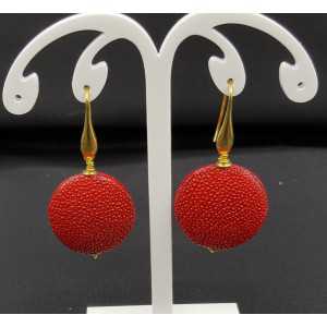Earrings with red Roggenleer