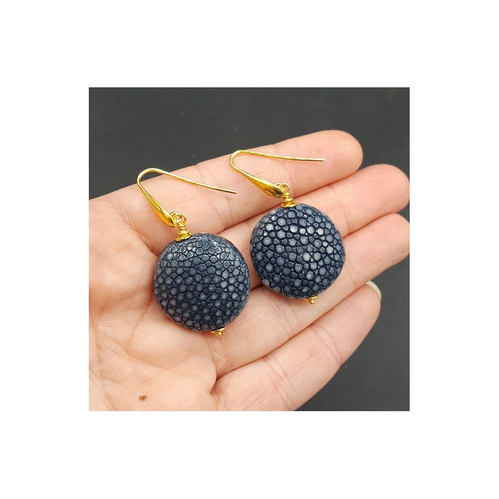 Earrings with dark blue Roggenleer