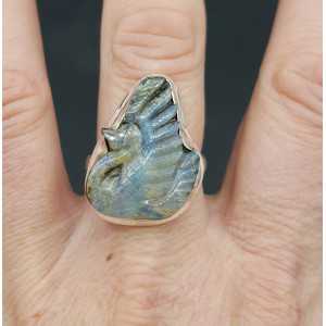 Silver ring set with swan Boulder Opal 19.3 mm