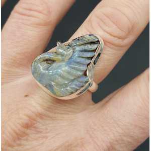 Silber ring set mit Schwan Boulder Opal 19.3 mm