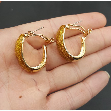 Gouden brede gouden glitter creolen