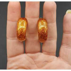 Gold wide orange glitter creoles