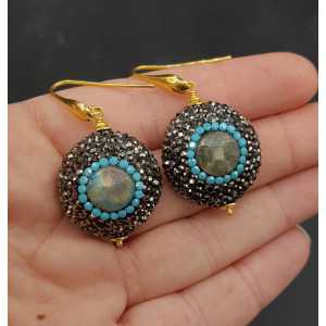 Earrings set with Labradorite black and Turquoise blue crystals