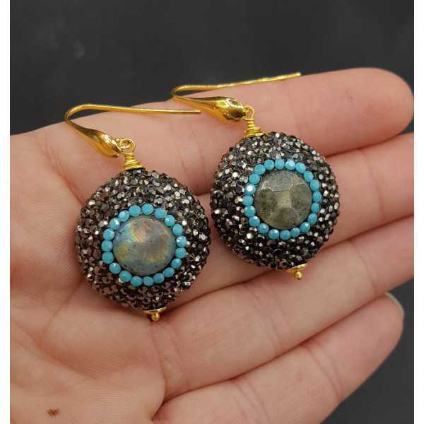 Ohrringe-set mit Labradorit schwarz und Türkis-blau Kristalle