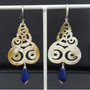 Earrings with buffalo horn and Lapis Lazuli