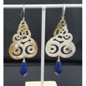 Earrings with buffalo horn and Lapis Lazuli