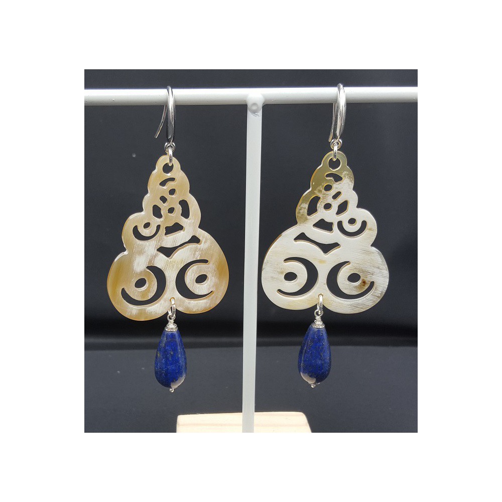 Earrings with buffalo horn and Lapis Lazuli