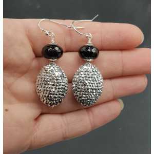Silver earrings with black Onyx and silver crystals