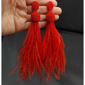 Tassel feather earrings red