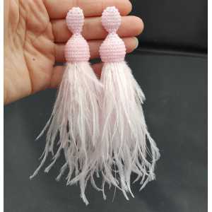 Tassel feather earrings pink