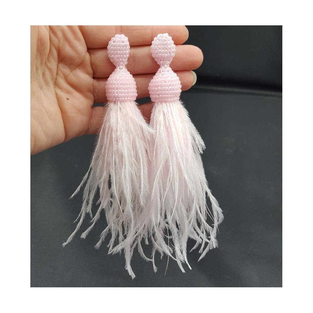 Tassel feather earrings pink