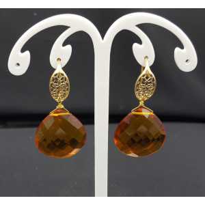 Gold plated earrings with Citrine quartz briolet