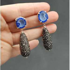 Silber Ohrringe mit Achat-geode-and-drop-Kristalle