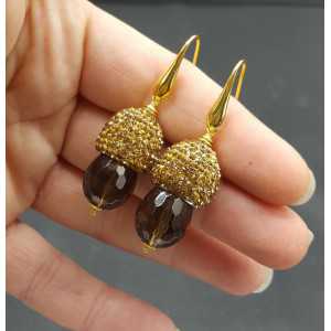 Gold plated earrings Smokey Topaz and gold crystals