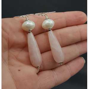 Earrings with rose quartz and shell Pearl